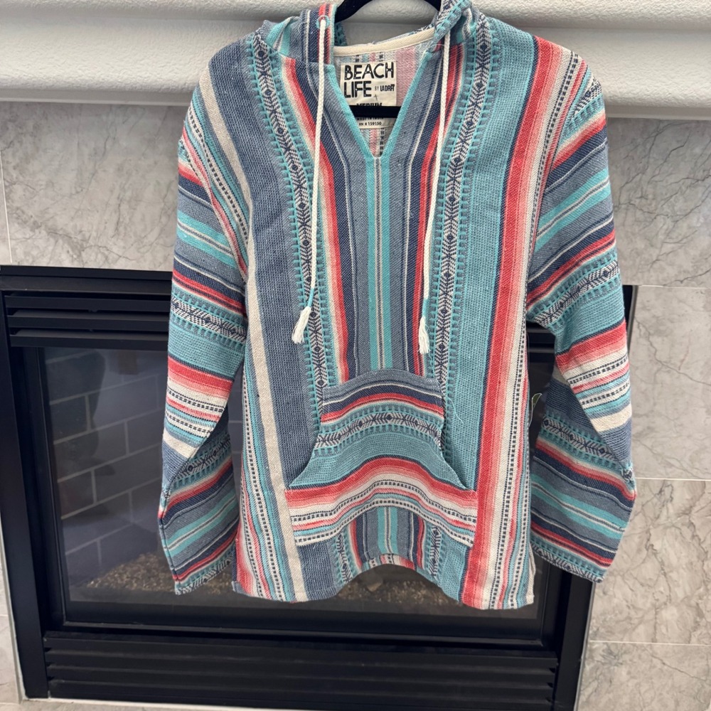 Beach Life by LADRFT Baja Hoodie Pullover Striped Poncho Medium